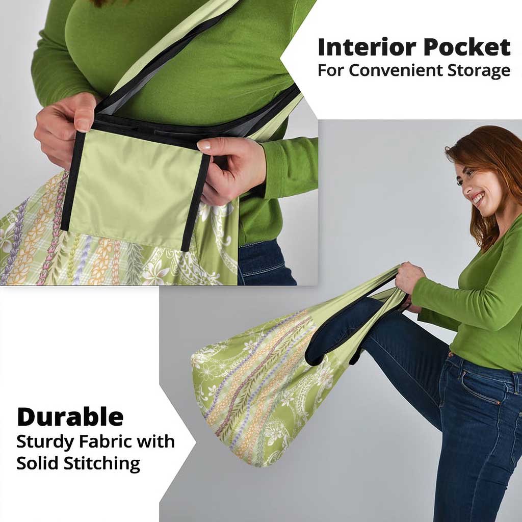 Green Palaka Hawaii Leis Grocery Bag Hawaiian-plaid Elegant Tropical Vibes - Polynesian Pride