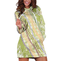 Green Palaka Hawaii Leis Hoodie Dress Hawaiian-plaid Elegant Tropical Vibes - Polynesian Pride