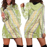 Green Palaka Hawaii Leis Hoodie Dress Hawaiian-plaid Elegant Tropical Vibes - Polynesian Pride