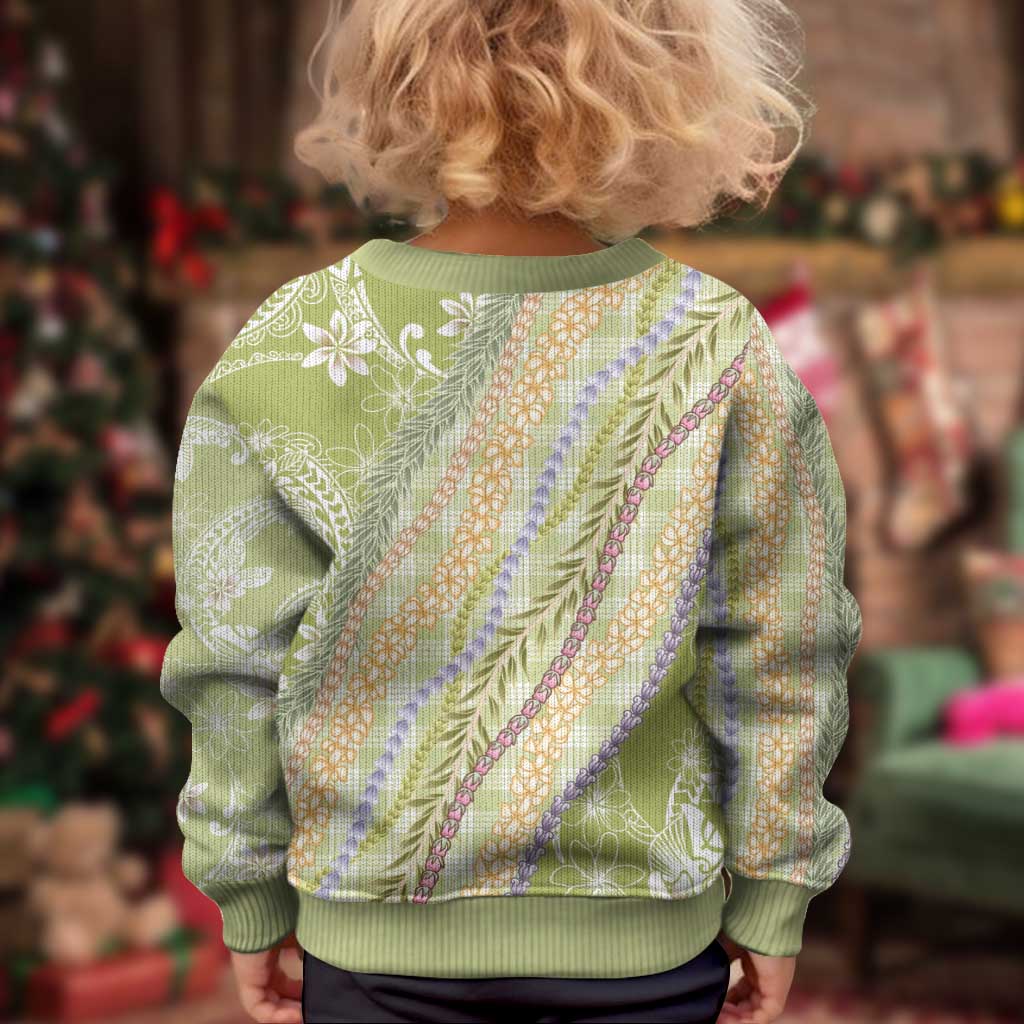 Green Palaka Hawaii Leis Kid Ugly Christmas Sweater Hawaiian-plaid Elegant Tropical Vibes - Polynesian Pride