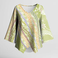 Green Palaka Hawaii Leis Kimono Sleeve Blouse Hawaiian-plaid Elegant Tropical Vibes - Polynesian Pride