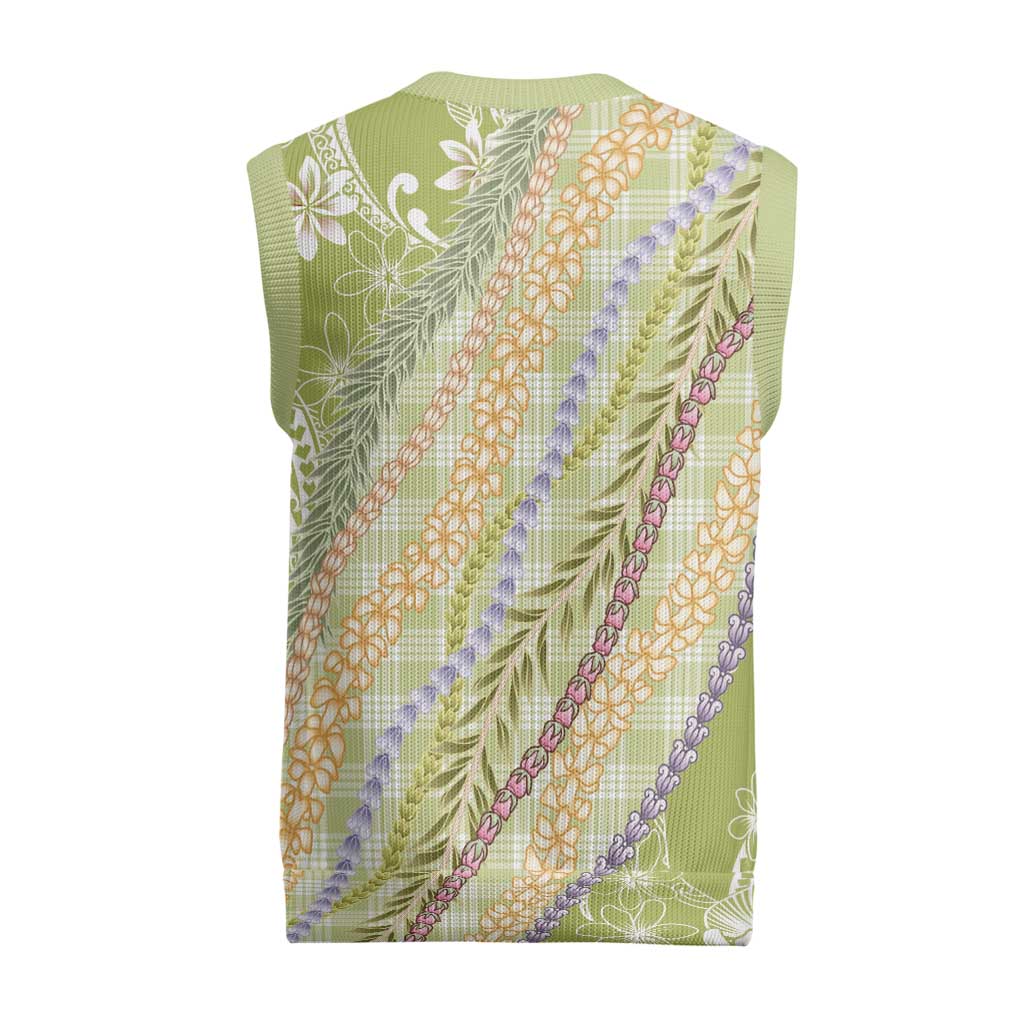 Green Palaka Hawaii Leis Christmas Knitted V-Neck Vest Hawaiian-plaid Elegant Tropical Vibes - Polynesian Pride