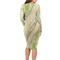 Green Palaka Hawaii Leis Long Sleeve Bodycon Dress Hawaiian-plaid Elegant Tropical Vibes - Polynesian Pride