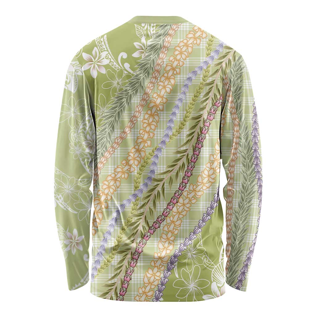 Green Palaka Hawaii Leis Long Sleeve Shirt Hawaiian-plaid Elegant Tropical Vibes - Polynesian Pride