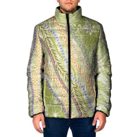 Green Palaka Hawaii Leis Padded Jacket Hawaiian-plaid Elegant Tropical Vibes - Polynesian Pride
