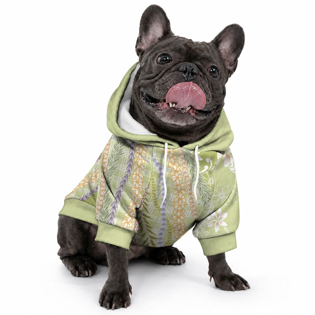 Green Palaka Hawaii Leis Pet Hoodie Hawaiian-plaid Elegant Tropical Vibes
