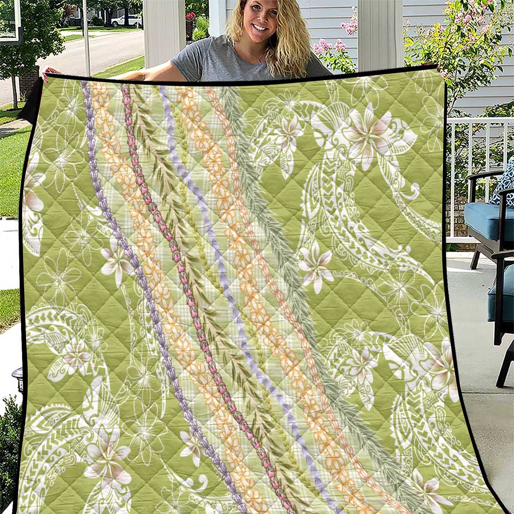 Green Palaka Hawaii Leis Quilt Hawaiian-plaid Elegant Tropical Vibes - Polynesian Pride