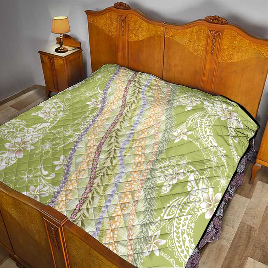 Green Palaka Hawaii Leis Quilt Hawaiian-plaid Elegant Tropical Vibes - Polynesian Pride