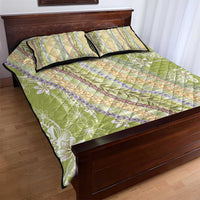 Green Palaka Hawaii Leis Quilt Bed Set Hawaiian-plaid Elegant Tropical Vibes - Polynesian Pride