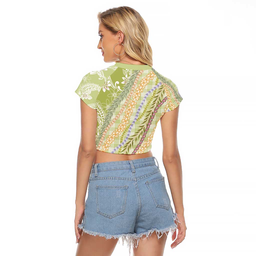 Green Palaka Hawaii Leis Raglan Cropped T Shirt Hawaiian-plaid Elegant Tropical Vibes - Polynesian Pride