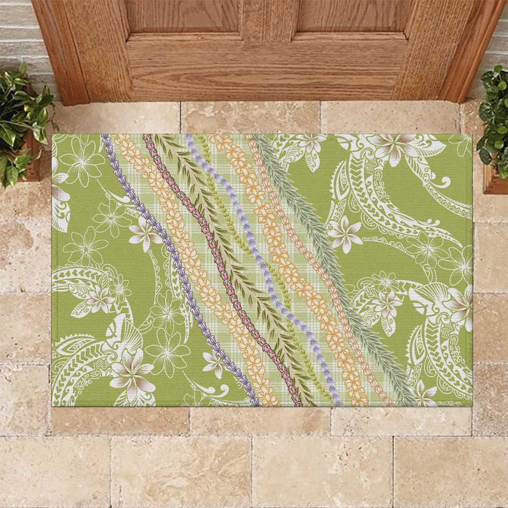 Green Palaka Hawaii Leis Rubber Doormat Hawaiian-plaid Elegant Tropical Vibes - Polynesian Pride