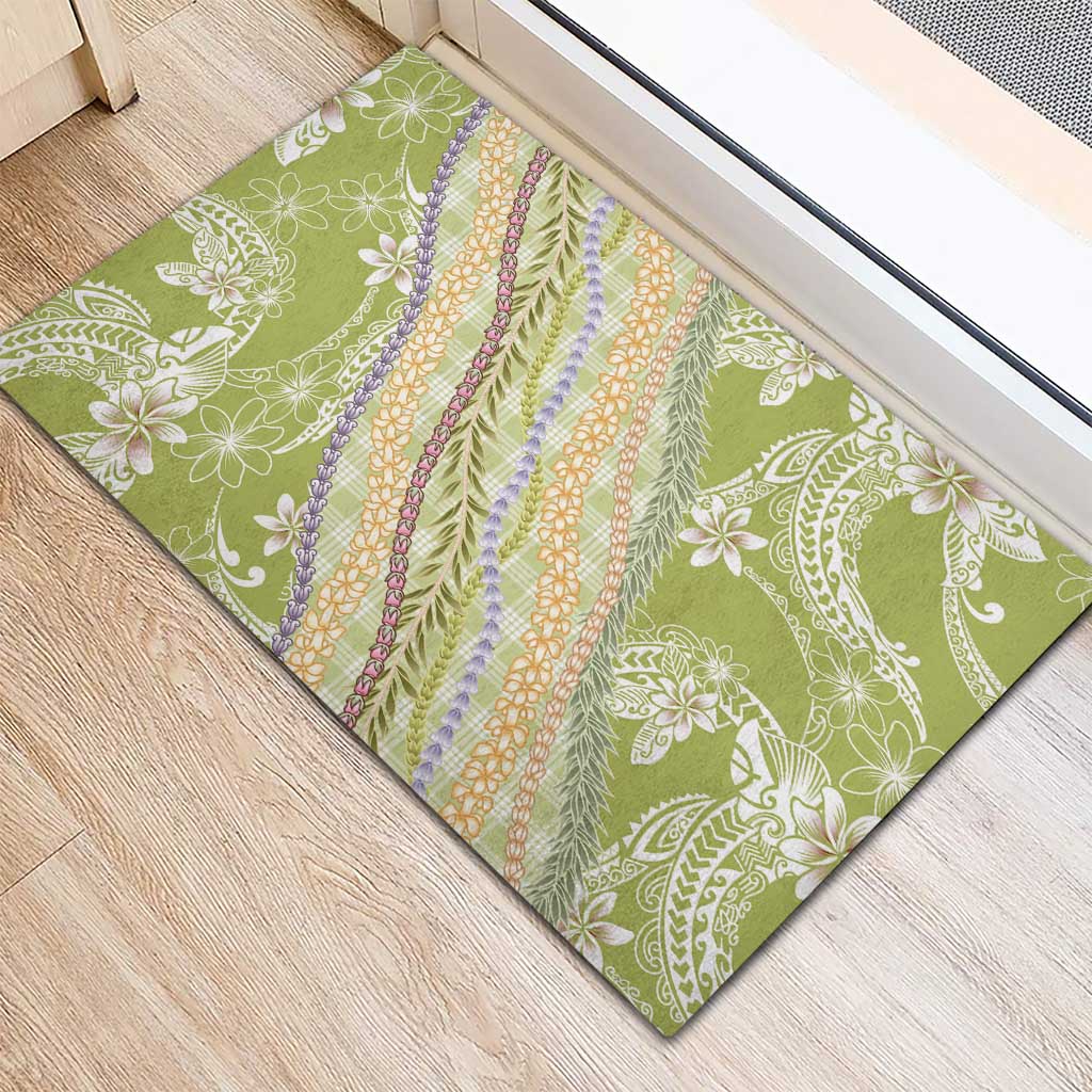Green Palaka Hawaii Leis Rubber Doormat Hawaiian-plaid Elegant Tropical Vibes - Polynesian Pride