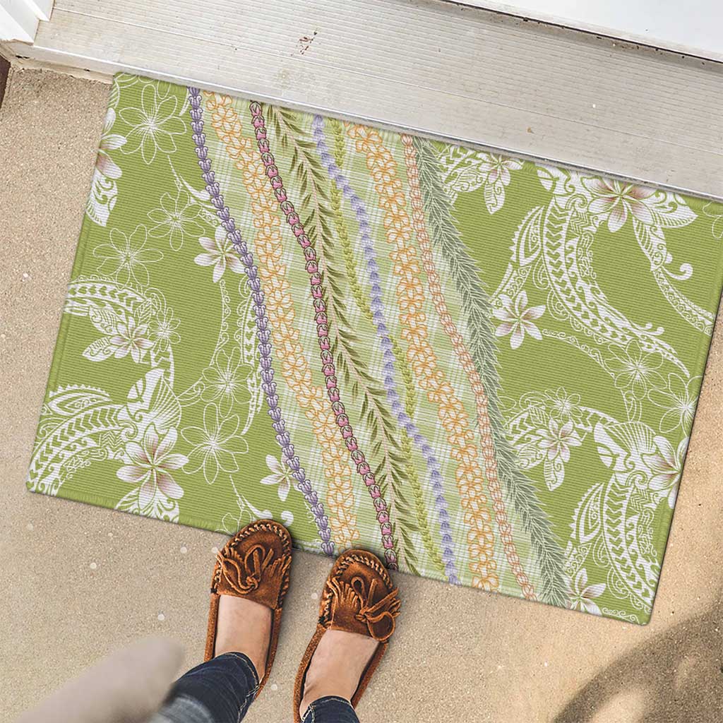 Green Palaka Hawaii Leis Rubber Doormat Hawaiian-plaid Elegant Tropical Vibes - Polynesian Pride