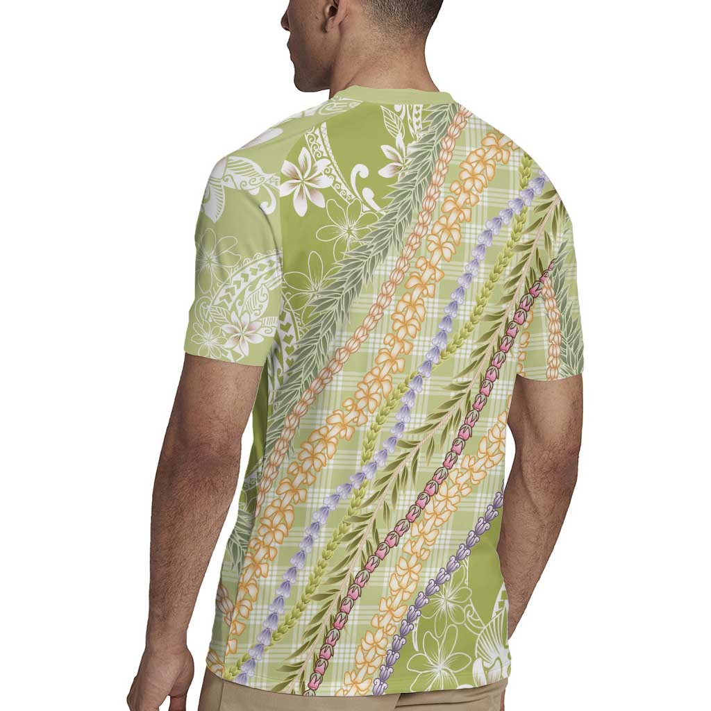 Green Palaka Hawaii Leis Rugby Jersey Hawaiian-plaid Elegant Tropical Vibes - Polynesian Pride