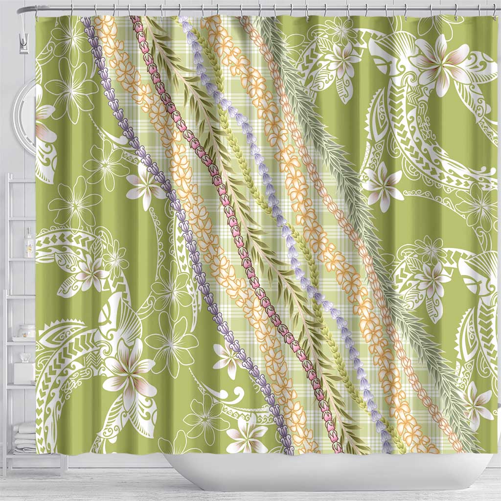 Green Palaka Hawaii Leis Shower Curtain Hawaiian-plaid Elegant Tropical Vibes - Polynesian Pride