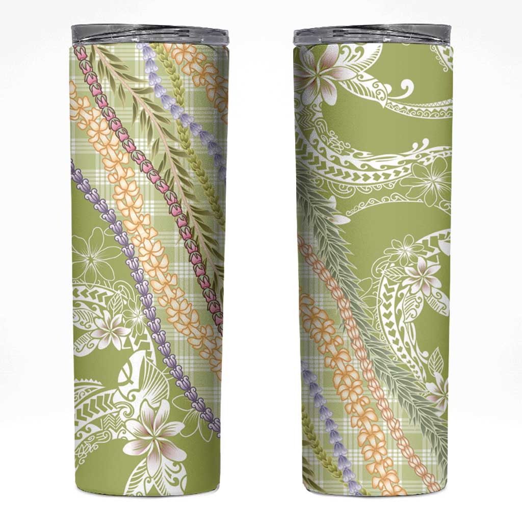 Green Palaka Hawaii Leis Skinny Tumbler Hawaiian-plaid Elegant Tropical Vibes - Polynesian Pride