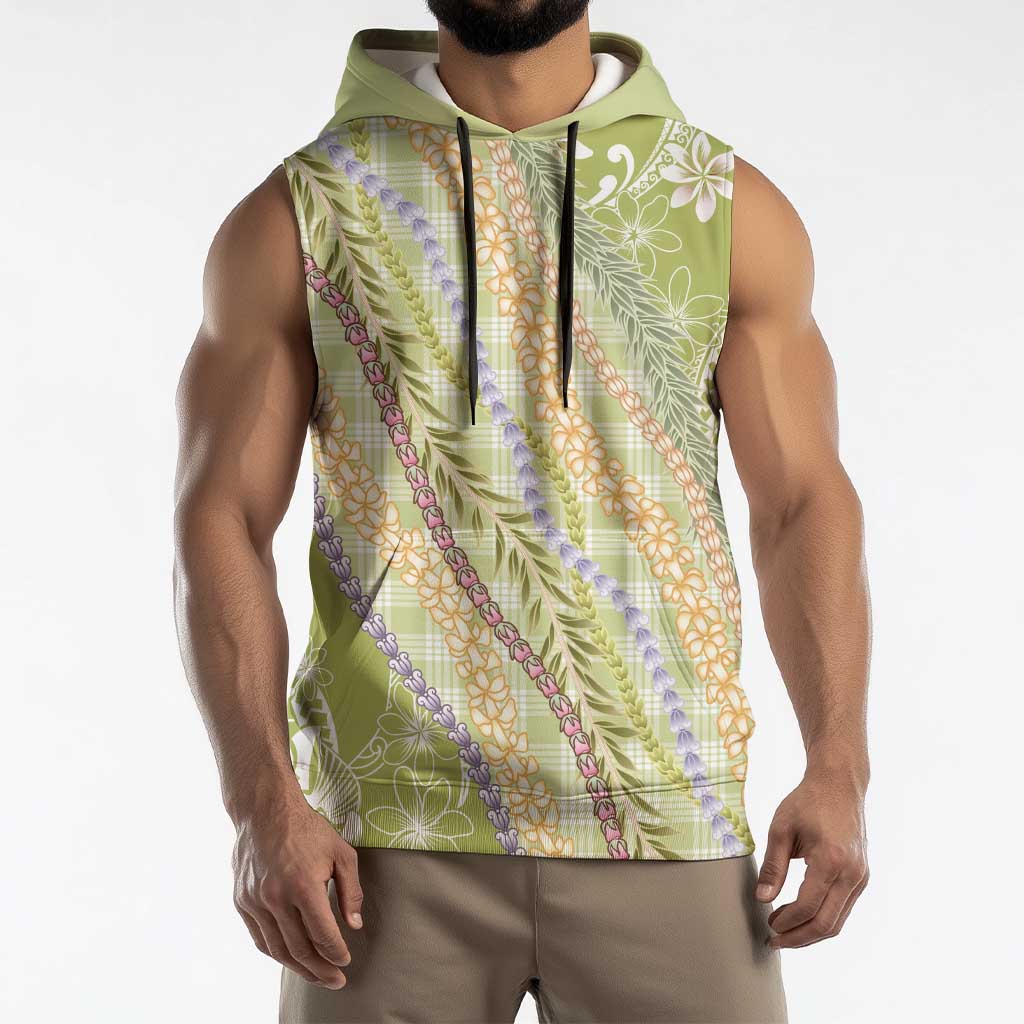 Green Palaka Hawaii Leis Sleeveless Hoodie Hawaiian-plaid Elegant Tropical Vibes - Polynesian Pride