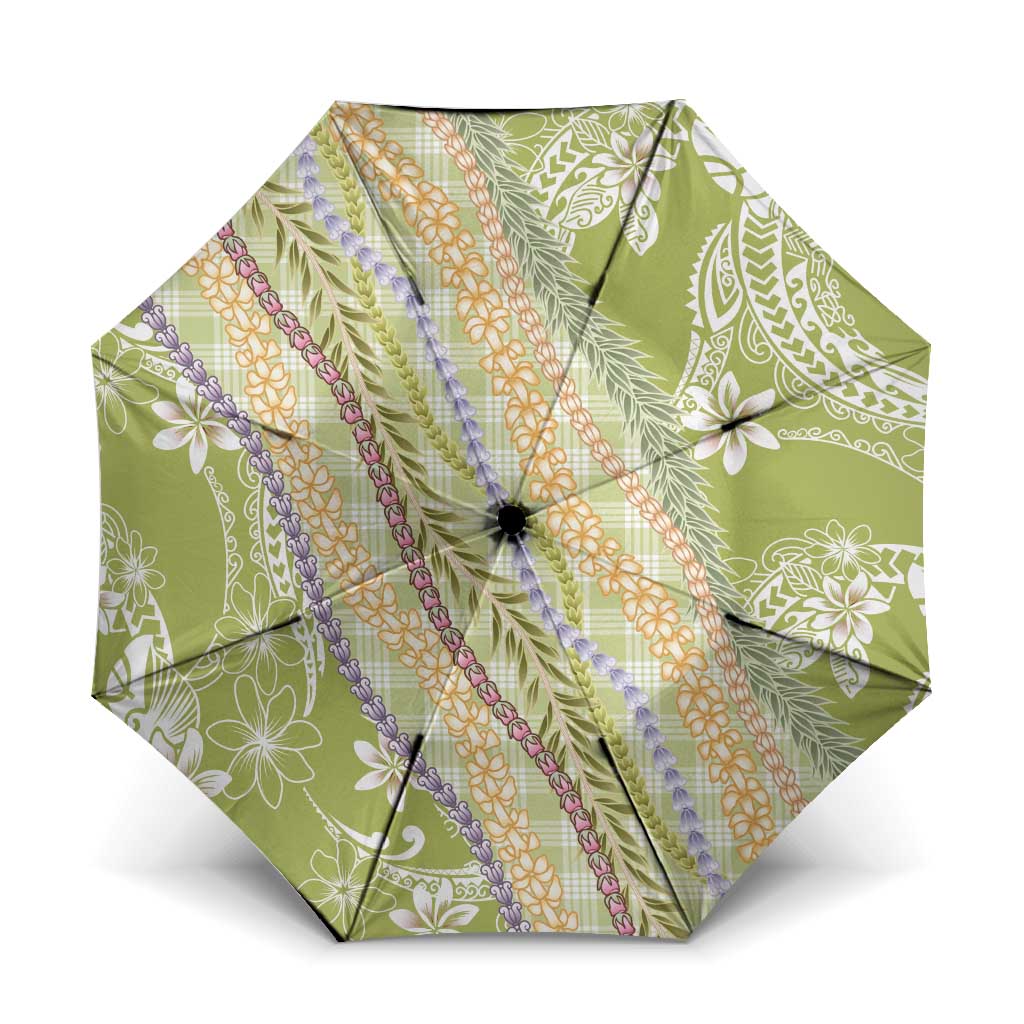 Green Palaka Hawaii Leis Umbrella Hawaiian-plaid Elegant Tropical Vibes - Polynesian Pride