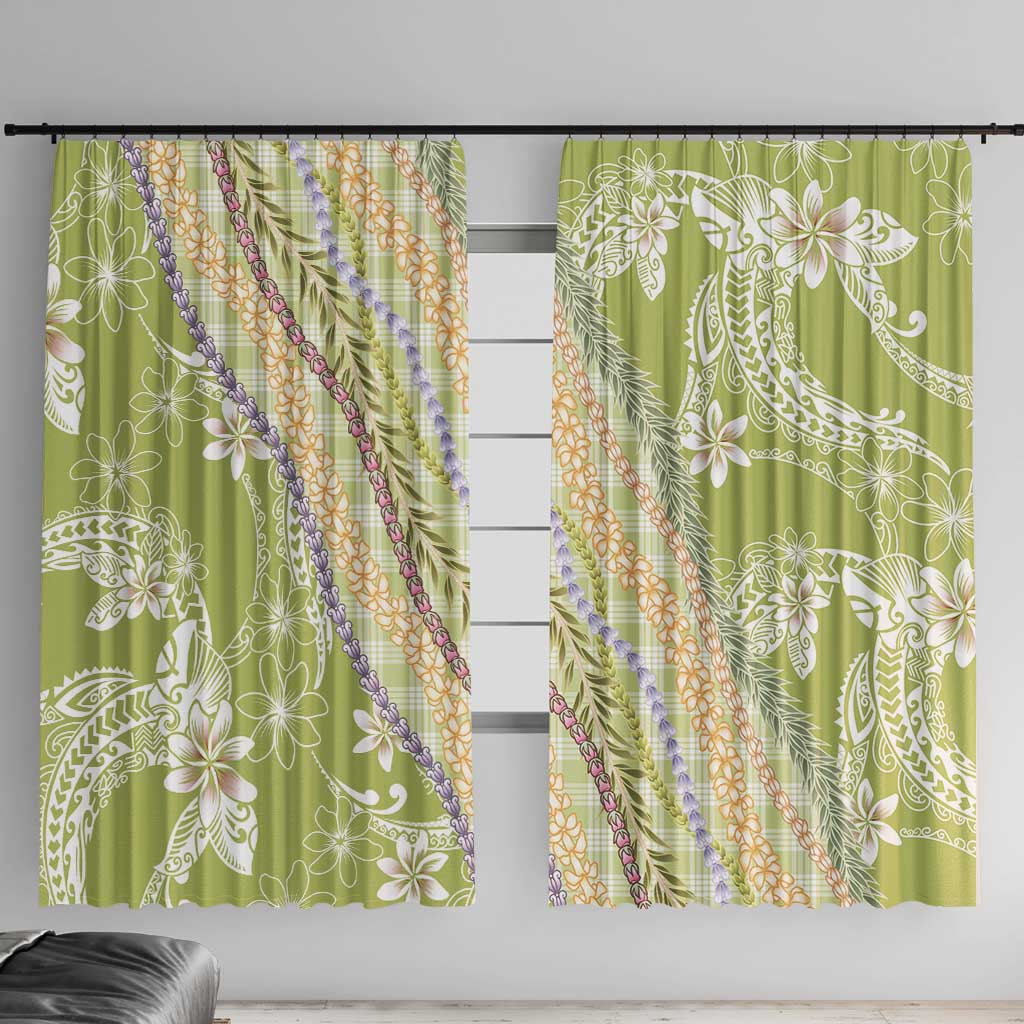 Green Palaka Hawaii Leis Window Curtain Hawaiian-plaid Elegant Tropical Vibes - Polynesian Pride