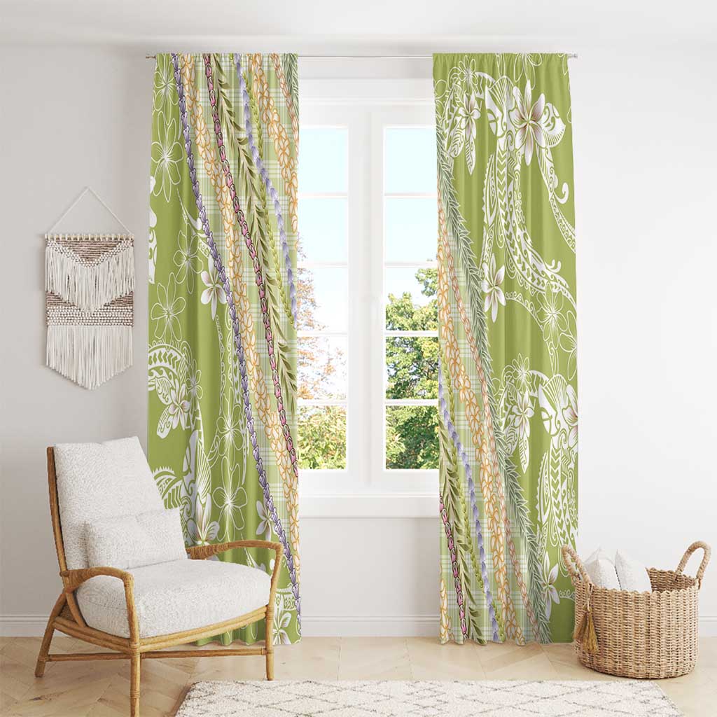 Green Palaka Hawaii Leis Window Curtain Hawaiian-plaid Elegant Tropical Vibes - Polynesian Pride