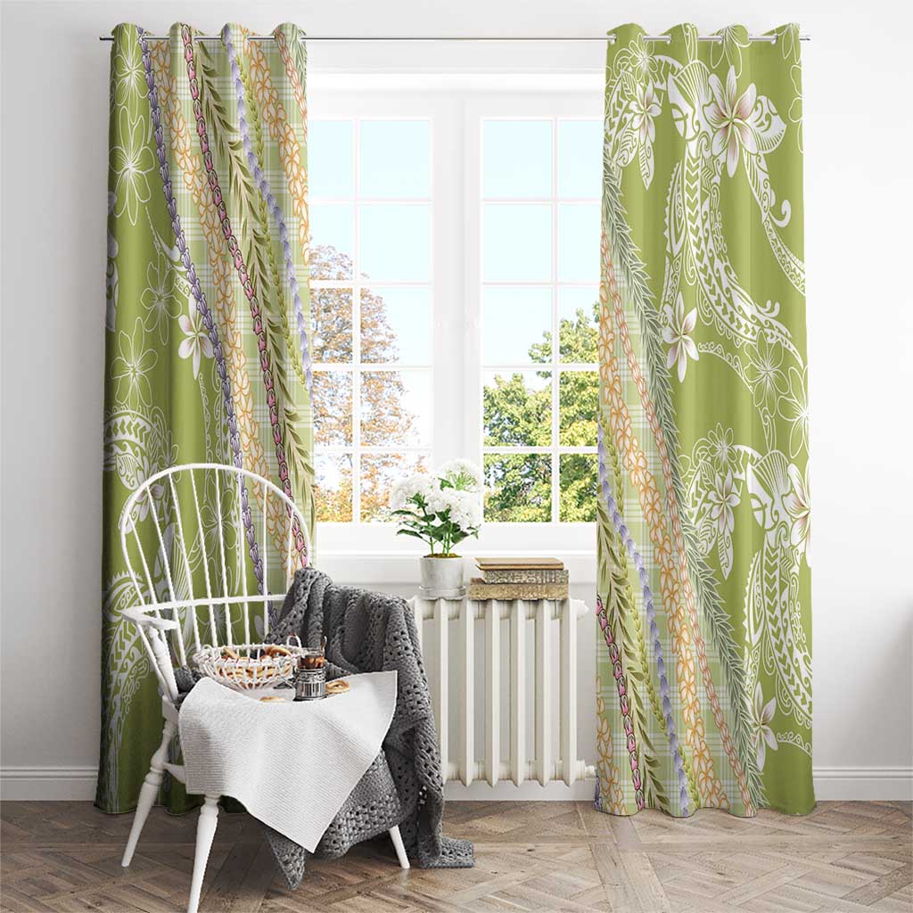 Green Palaka Hawaii Leis Window Curtain Hawaiian-plaid Elegant Tropical Vibes - Polynesian Pride