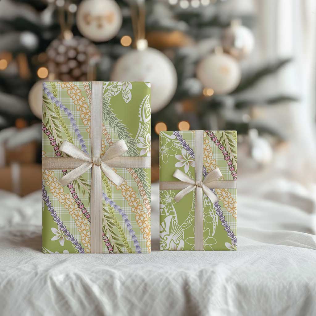 Green Palaka Hawaii Leis Wrapping Paper Hawaiian-plaid Elegant Tropical Vibes - Polynesian Pride