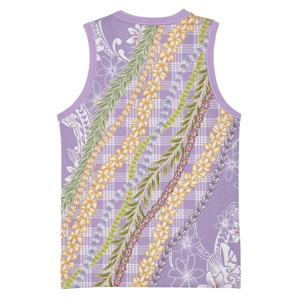 Purple Palaka Hawaii Leis Basketball Jersey Hawaiian-plaid Elegant Tropical Vibes - Polynesian Pride