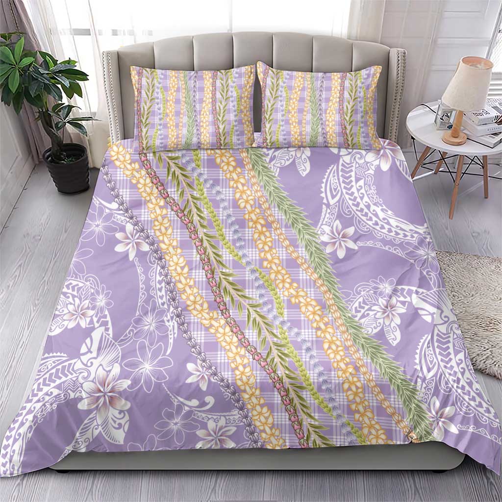 Purple Palaka Hawaii Leis Bedding Set Hawaiian-plaid Elegant Tropical Vibes - Polynesian Pride