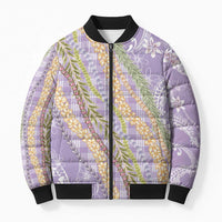 Purple Palaka Hawaii Leis Bomber Puffer Jacket Hawaiian-plaid Elegant Tropical Vibes - Polynesian Pride
