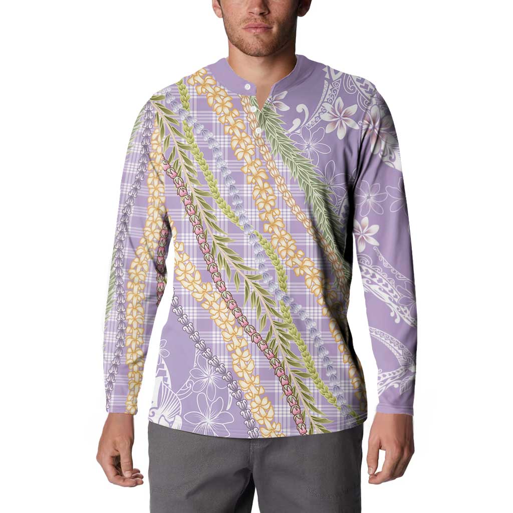 Purple Palaka Hawaii Leis Button Sweatshirt Hawaiian-plaid Elegant Tropical Vibes - Polynesian Pride