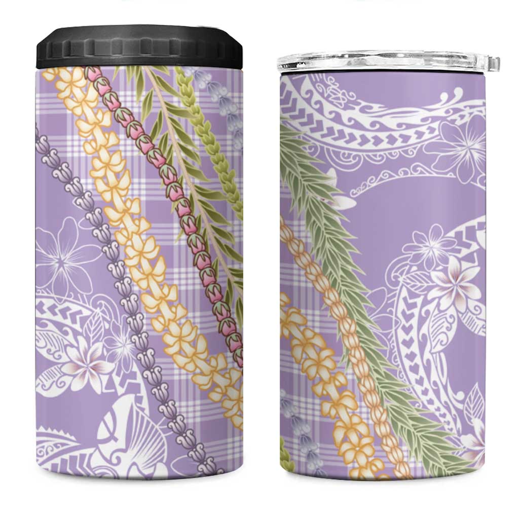 Purple Palaka Hawaii Leis 4 in 1 Can Cooler Tumbler Hawaiian-plaid Elegant Tropical Vibes - Polynesian Pride