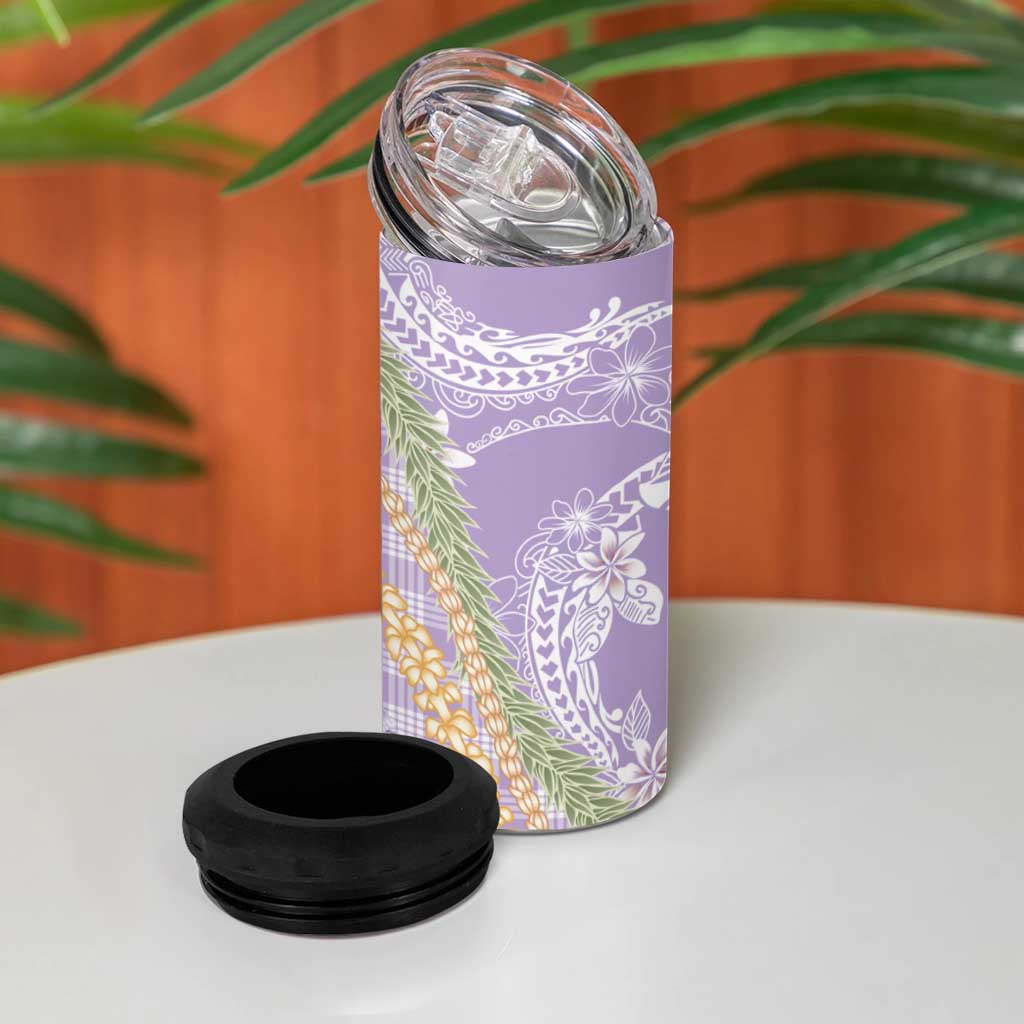 Purple Palaka Hawaii Leis 4 in 1 Can Cooler Tumbler Hawaiian-plaid Elegant Tropical Vibes - Polynesian Pride