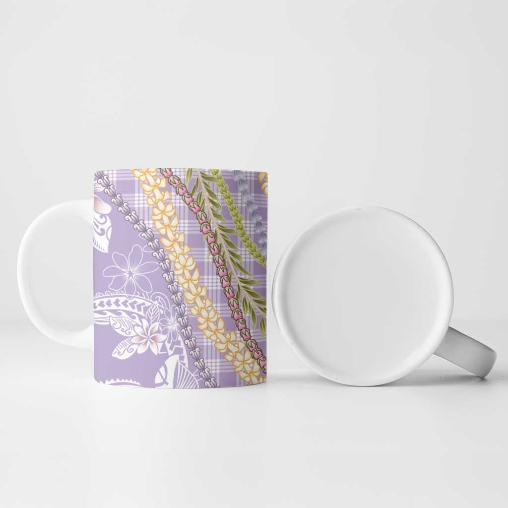 Purple Palaka Hawaii Leis Ceramic Mug Hawaiian-plaid Elegant Tropical Vibes - Polynesian Pride