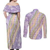 Purple Palaka Hawaii Leis Couples Matching Off Shoulder Maxi Dress and Long Sleeve Button Shirt Hawaiian-plaid Elegant Tropical Vibes - Polynesian Pride