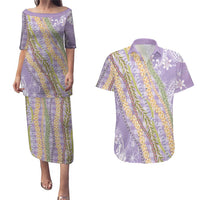 Purple Palaka Hawaii Leis Couples Matching Puletasi and Hawaiian Shirt Hawaiian-plaid Elegant Tropical Vibes LT14 Purple - Polynesian Pride