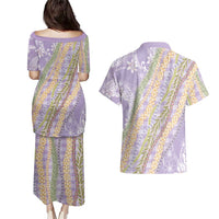 Purple Palaka Hawaii Leis Couples Matching Puletasi and Hawaiian Shirt Hawaiian-plaid Elegant Tropical Vibes LT14 - Polynesian Pride