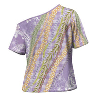 Purple Palaka Hawaii Leis Cross Shoulder Shirt Hawaiian-plaid Elegant Tropical Vibes - Polynesian Pride