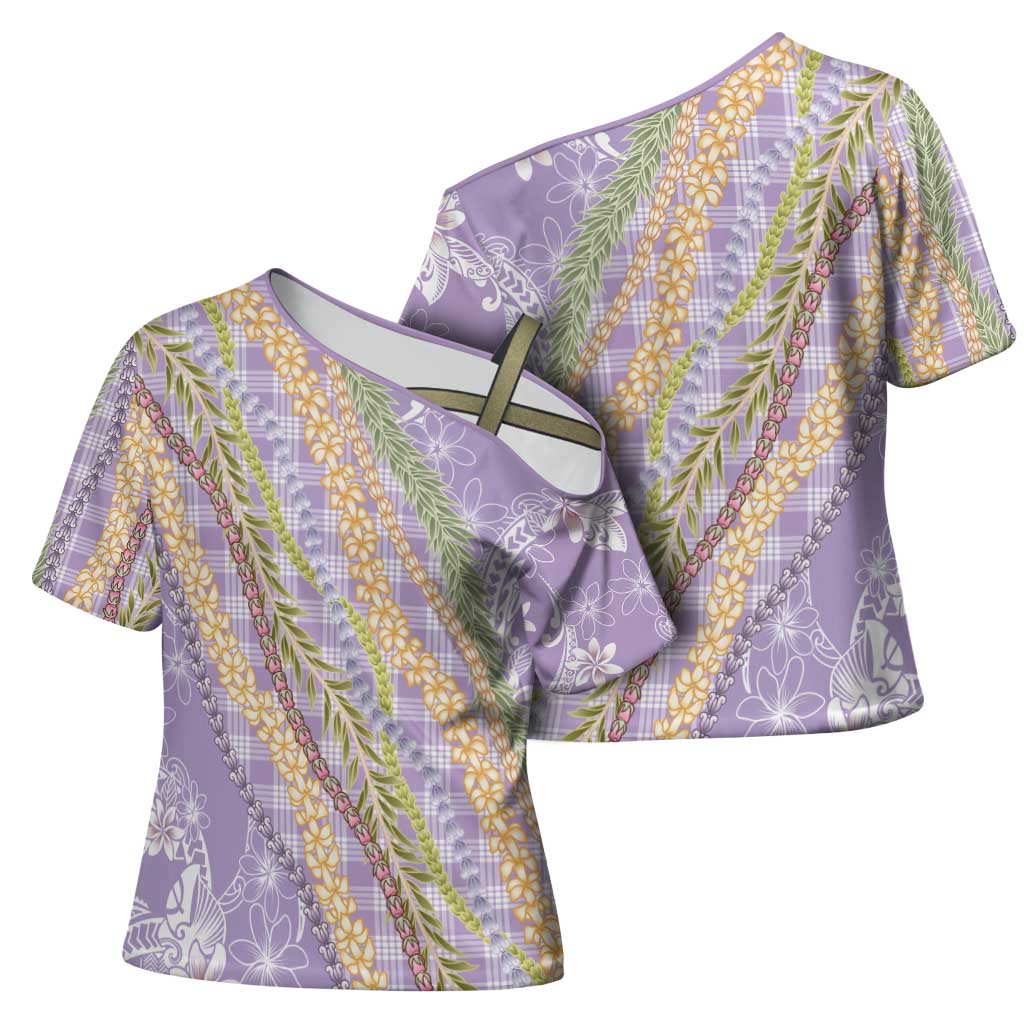 Purple Palaka Hawaii Leis Cross Shoulder Shirt Hawaiian-plaid Elegant Tropical Vibes - Polynesian Pride