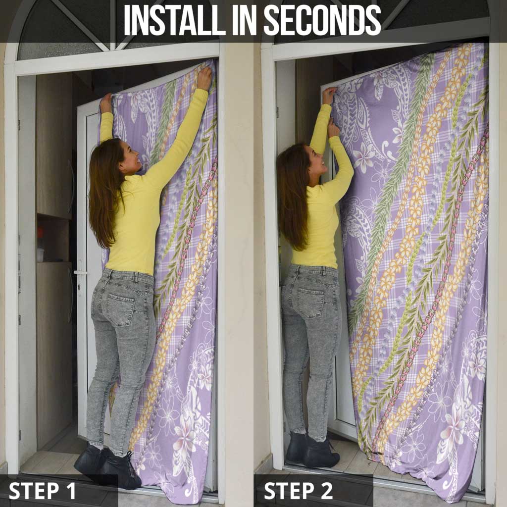 Purple Palaka Hawaii Leis Door Cover Hawaiian-plaid Elegant Tropical Vibes - Polynesian Pride