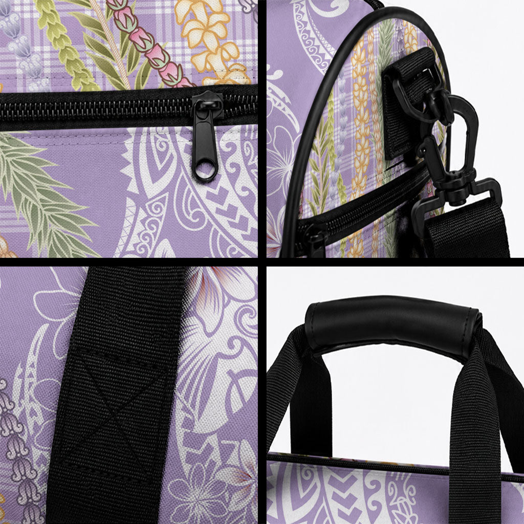 Purple Palaka Hawaii Leis Duffle Bag Hawaiian-plaid Elegant Tropical Vibes