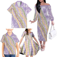 Purple Palaka Hawaii Leis Family Matching Off The Shoulder Long Sleeve Dress and Hawaiian Shirt Hawaiian-plaid Elegant Tropical Vibes - Polynesian Pride