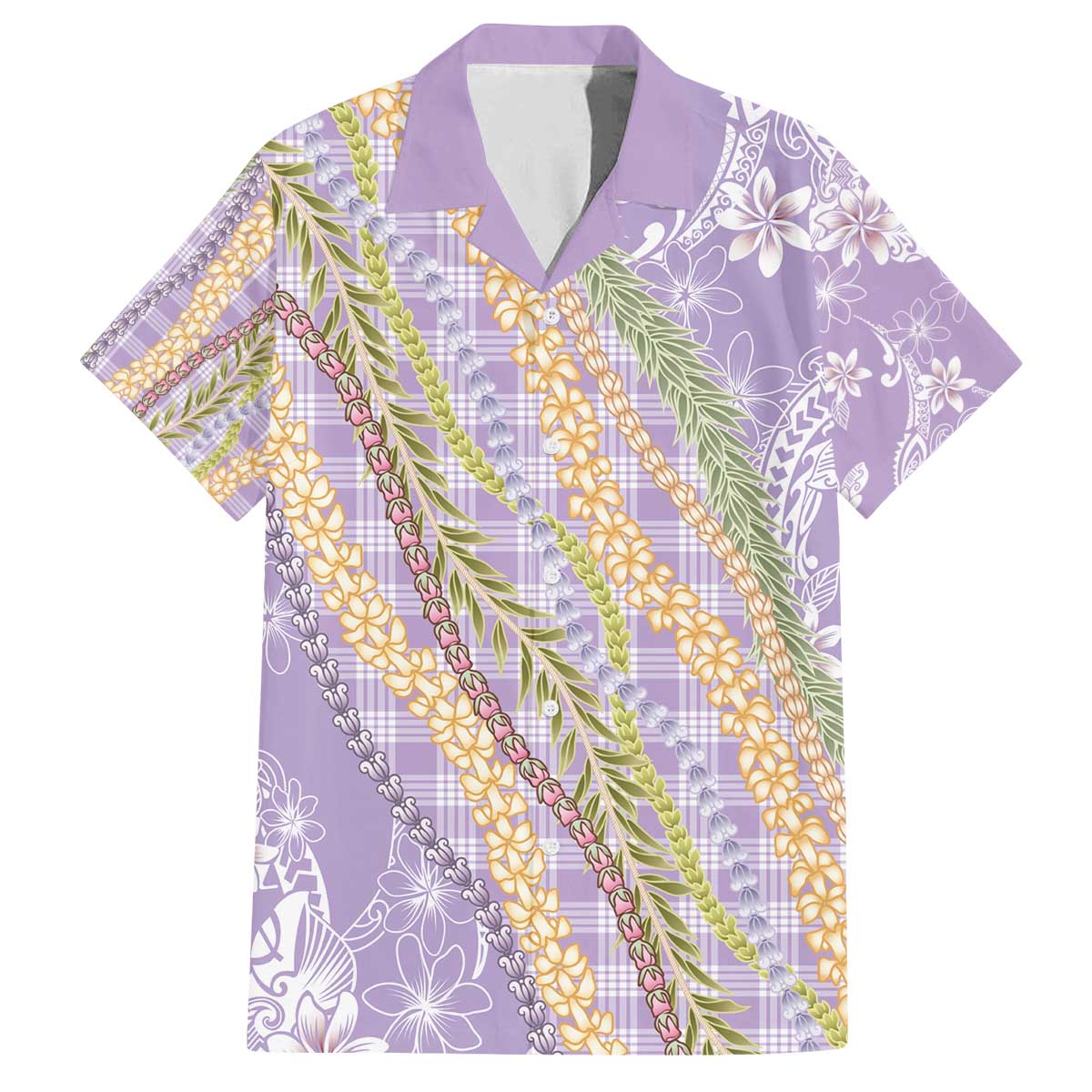 Purple Palaka Hawaii Leis Family Matching Off The Shoulder Long Sleeve Dress and Hawaiian Shirt Hawaiian-plaid Elegant Tropical Vibes - Polynesian Pride