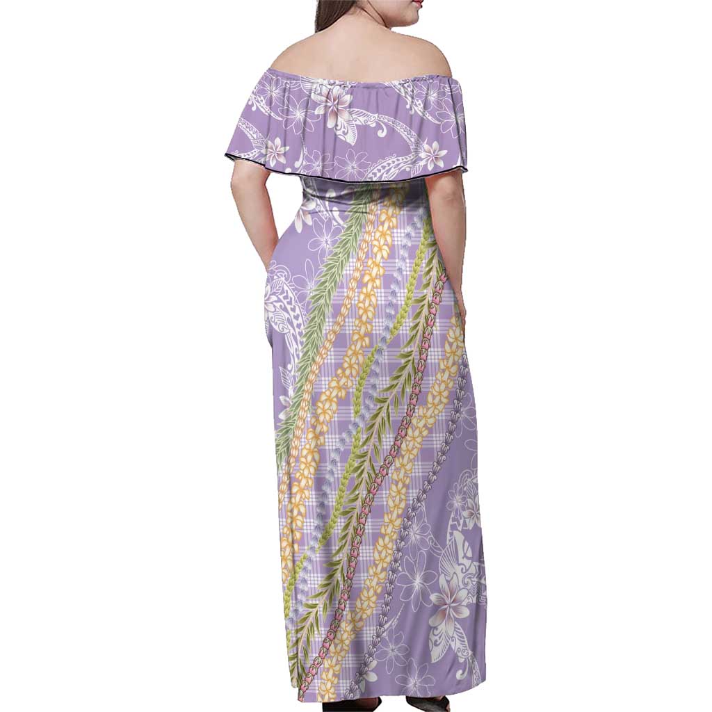 Purple Palaka Hawaii Leis Family Matching Off Shoulder Maxi Dress and Hawaiian Shirt Hawaiian-plaid Elegant Tropical Vibes - Polynesian Pride