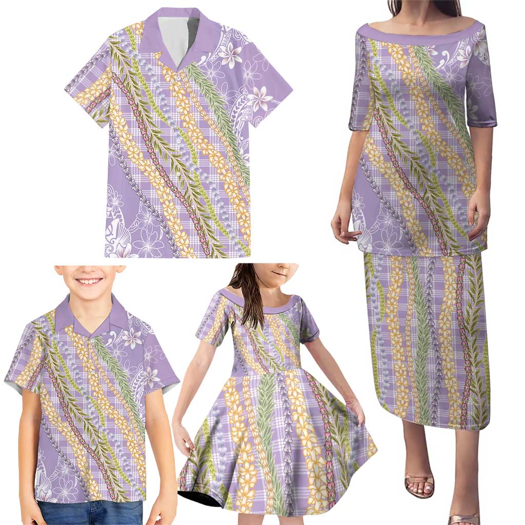 Purple Palaka Hawaii Leis Family Matching Puletasi and Hawaiian Shirt Hawaiian-plaid Elegant Tropical Vibes - Polynesian Pride