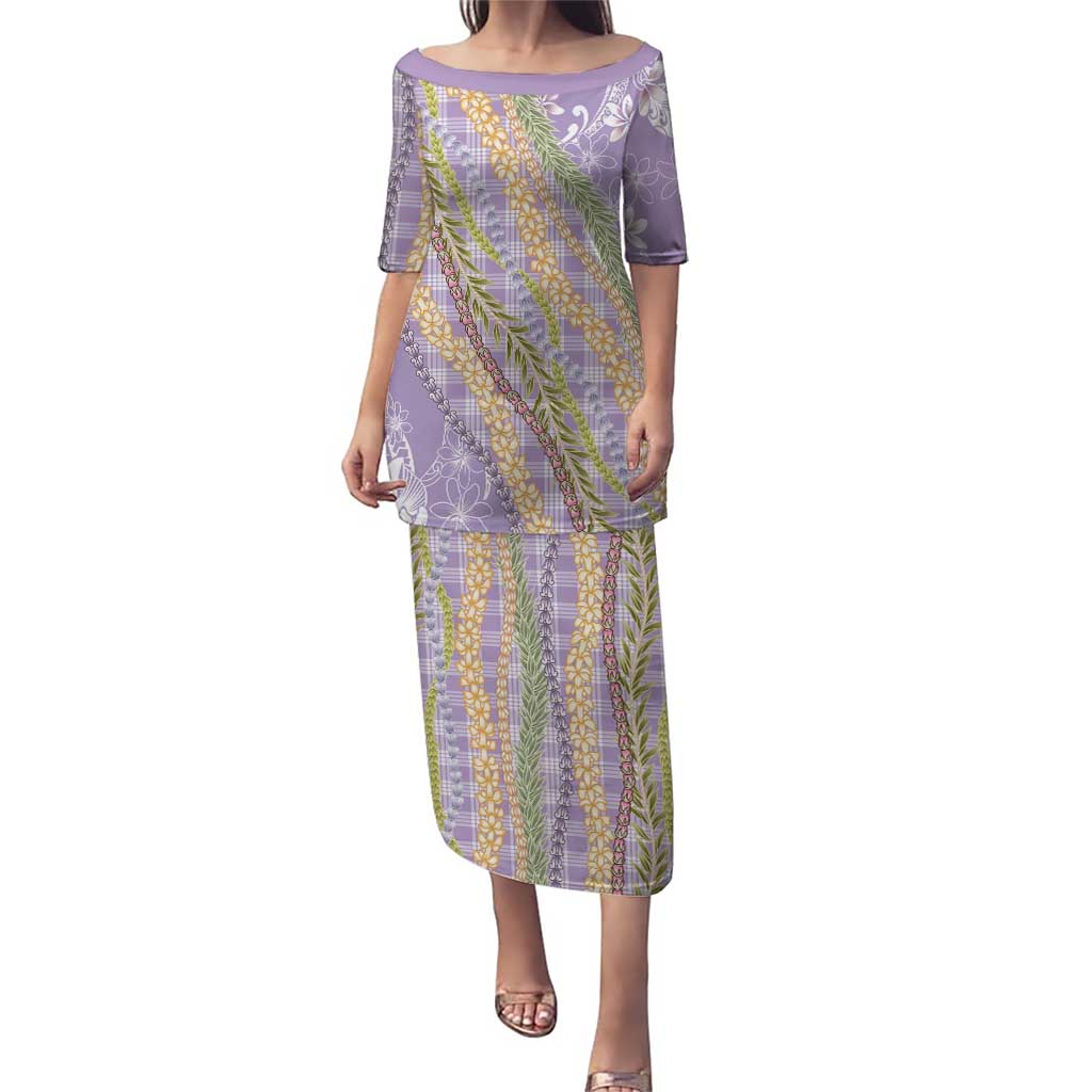 Purple Palaka Hawaii Leis Family Matching Puletasi and Hawaiian Shirt Hawaiian-plaid Elegant Tropical Vibes - Polynesian Pride
