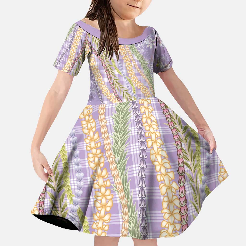 Purple Palaka Hawaii Leis Family Matching Short Sleeve Bodycon Dress and Hawaiian Shirt Hawaiian-plaid Elegant Tropical Vibes - Polynesian Pride