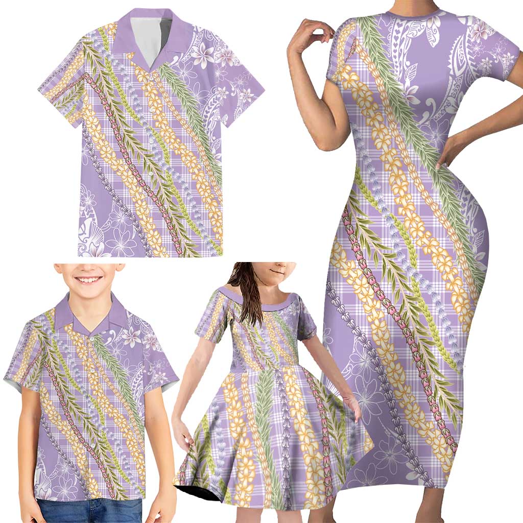 Purple Palaka Hawaii Leis Family Matching Short Sleeve Bodycon Dress and Hawaiian Shirt Hawaiian-plaid Elegant Tropical Vibes - Polynesian Pride