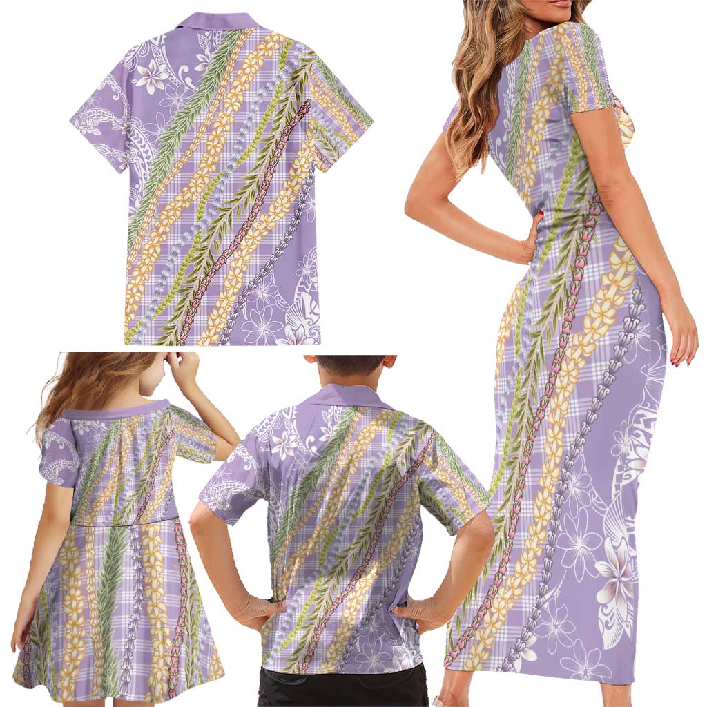 Purple Palaka Hawaii Leis Family Matching Short Sleeve Bodycon Dress and Hawaiian Shirt Hawaiian-plaid Elegant Tropical Vibes - Polynesian Pride