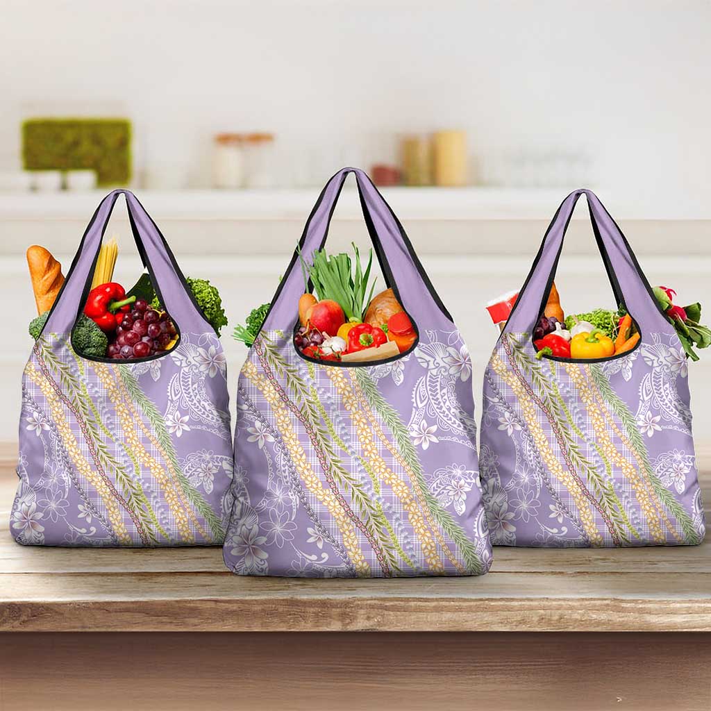 Purple Palaka Hawaii Leis Grocery Bag Hawaiian-plaid Elegant Tropical Vibes - Polynesian Pride