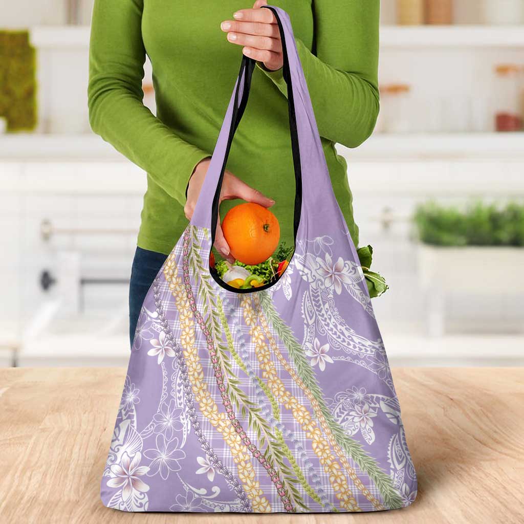 Purple Palaka Hawaii Leis Grocery Bag Hawaiian-plaid Elegant Tropical Vibes - Polynesian Pride